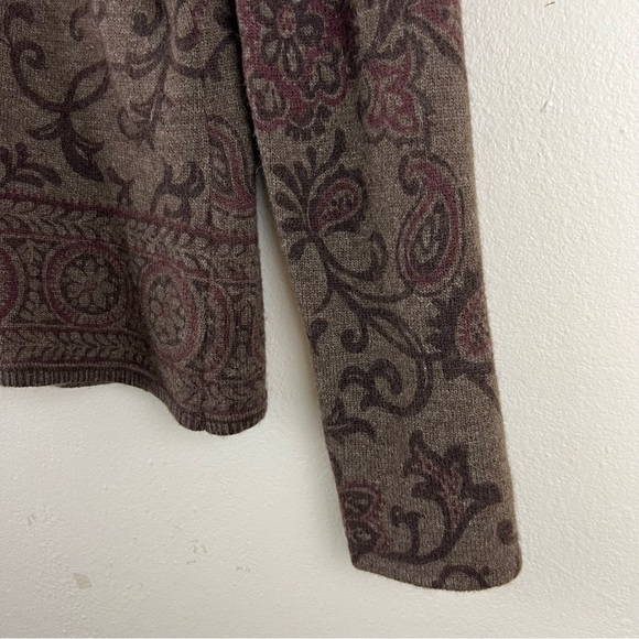 Lambswool Angora Hair Floral Paisley Natural Tones Button Down Cardigan Sweater - Picture 9 of 11